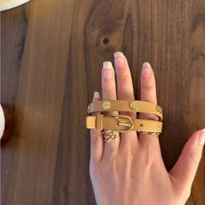Tory Burch Tan and Gold Leather Wrap Bracelet